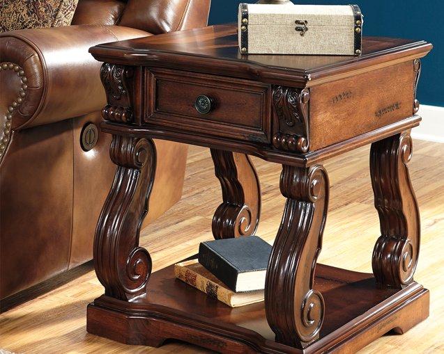 Ashley Furniture Carynhurst End Table - Distressed Farmhouse Style With Metal Accents & Shelf