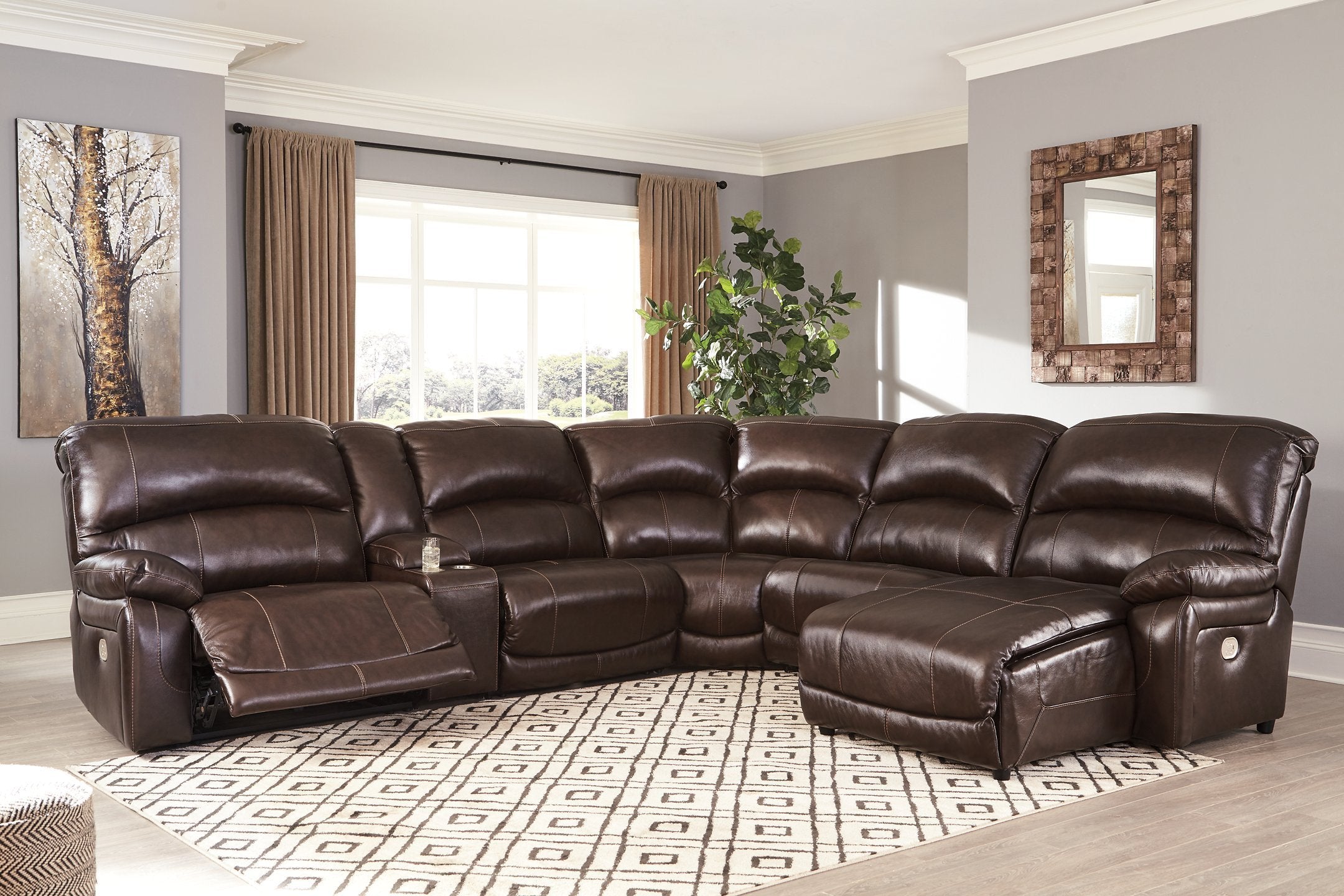 Ashley furniture brown leather sectional hotsell
