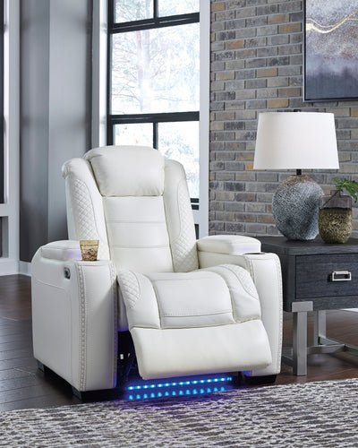 White Party Time Power Reclining Loveseat with Console - Dream Furniture Outlet