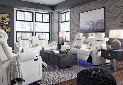 White Party Time Power Reclining Loveseat with Console - Dream Furniture Outlet