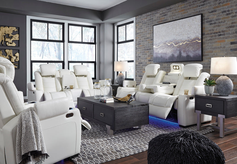 White Party Time Power Reclining Loveseat with Console - Dream Furniture Outlet